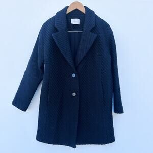 Oak + Fort Oversized Chunky Wool Knit Black Blazer Jacket Coat Small Cotton